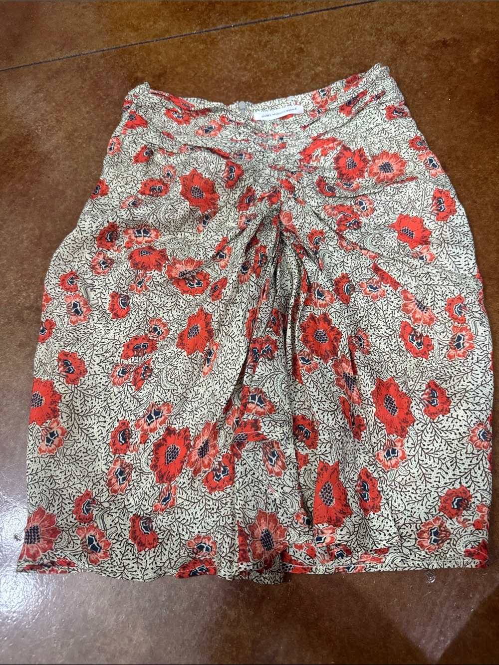 Floral Red Midi Skirt with Cream Base